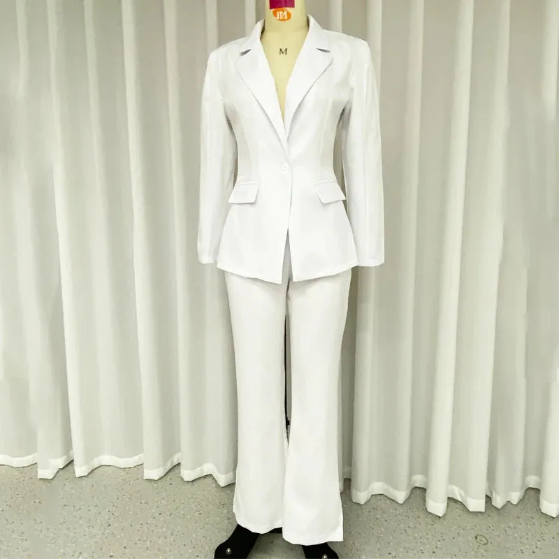 Znbbw Women's Suit Autumn Fashion Office Solid Lapel Long Sleeve One Button Blazer Top Loose Straight Pants Sets Streetwear - Image 3