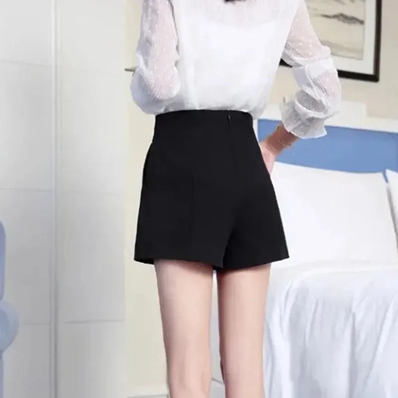 Znbbw Women High Waist Shorts Summer Casual all match Wide Leg Pants Elegant Chic Lady Black White loose Suit Shorts new - Image 3