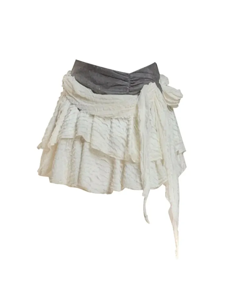 Znbbw Women White Pleated Skirt Vintage Y2k Short Summer Skirt Harajuku Korean Style Patchwork Casual Fashion Kawaii A-line Mini Skirt - Image 2