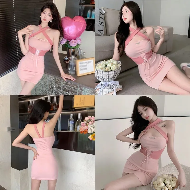 Znbbw Women's Korean Version Neck Hanging Dress With Strapless Straps Slim Fitting Sexy Backless Sleeveless Dress - Image 3