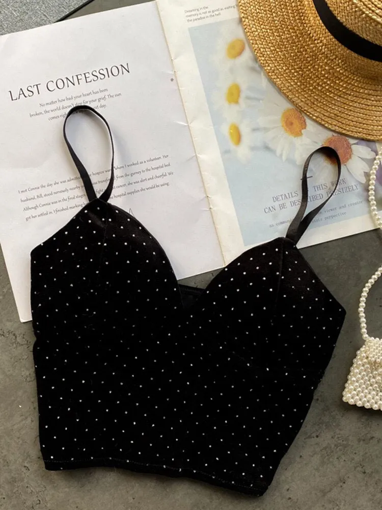 Znbbw Women Retro Velour Strap Tops Summer V Neck Sleeveless Backless Slim Tank Top Chic Print Sexy Off Shoulder Short Camis - Image 2