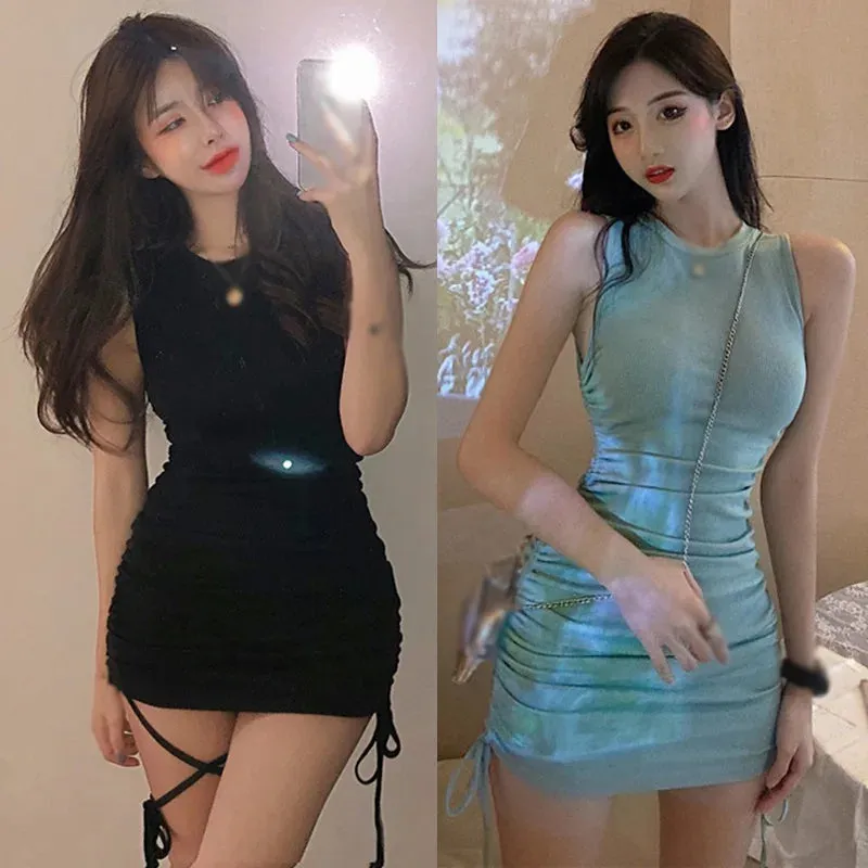 Znbbw Bag Hip Drawstring Sleeveless Fairy Summer Tight Short Skirt Temperament Small Dress - Image 3