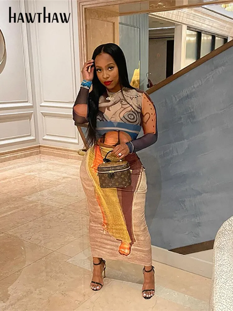 Znbbw Women Long Sleeve Crop Tops Long Skirts Two Piece Sets Fall Outfits 2023 Autumn Clothes Wholesale Items For Business - Image 2