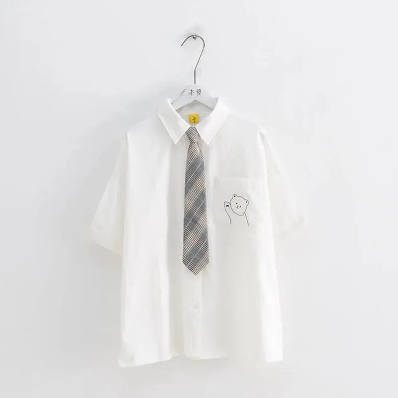 Znbbw Women's Blouse 2023 White Shirt with Tie Short Sleeve Print Summer Top Female Japan Preppy Style JK Uniform Blouses - Image 6