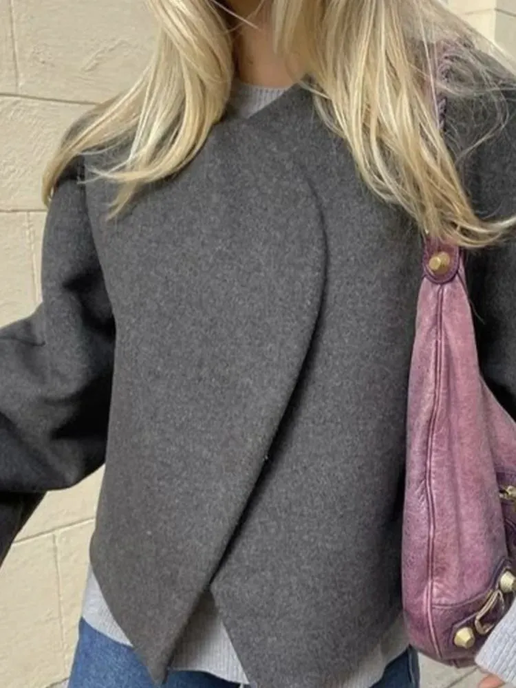 Znbbw Women's Fashion Solid Thicken Cropped Jacket Top Long Sleeve Warm Autumn Winter Cardigan Female Casual Loose Woolen Streetwear - Image 3