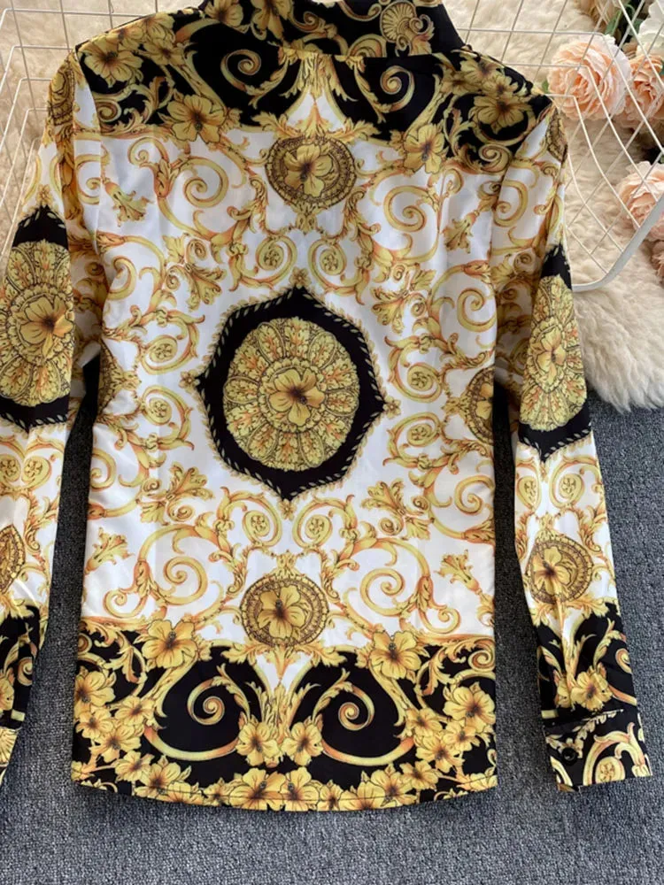 Znbbw Autumn Women's Blouse Tops New Bohemian Retro Turn-down collar Office Lady Trend Printing European American Shirt UK766 - Image 5