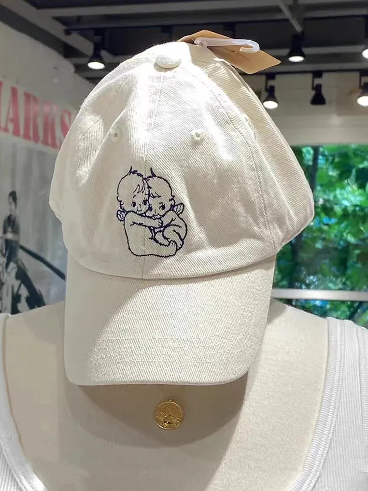 Znbbw Angel Embroidery Baseball Cap Women Four Season Beige Cotton Sunscreen Hat Femme Harajuku Casual Cute Graphic Hats 2024 - Image 3