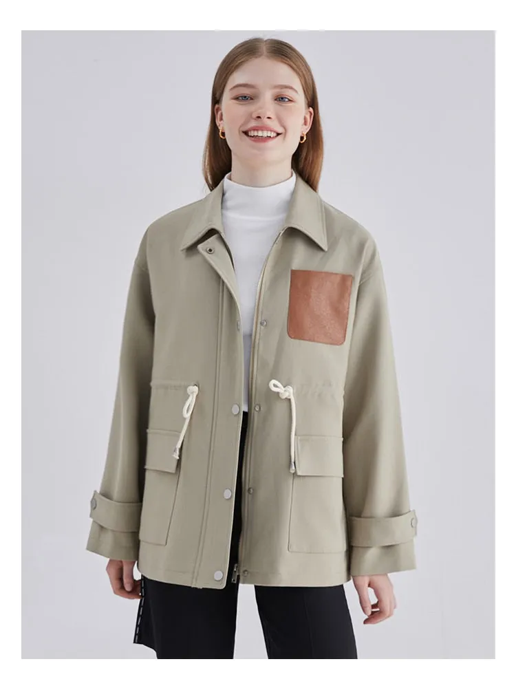 znbbw Women Vintage Patchwork Short Jacket Trendy Turn-down Collar PU Pocket Loose Casual Single Breasted Trend Thin Coat Autumn 2023 - Image 2