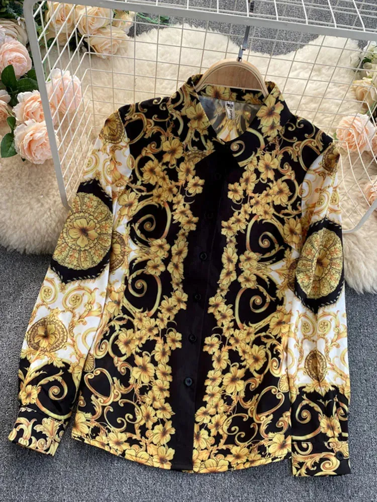 Znbbw Autumn Women's Blouse Tops New Bohemian Retro Turn-down collar Office Lady Trend Printing European American Shirt UK766 - Image 2