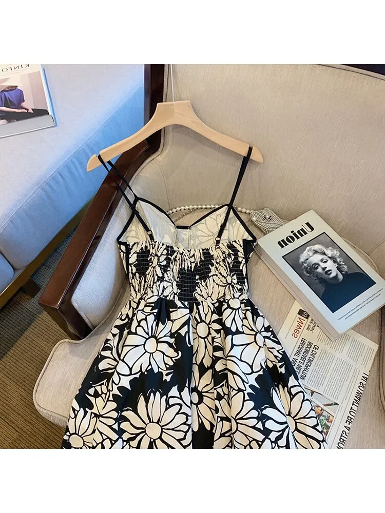 znbbw Women Summer Sexy Backless V-Neck Floral Print Suspender Dresses Vestido 2023 Spring French Vintage Party Dresses Female Vestido - Image 5