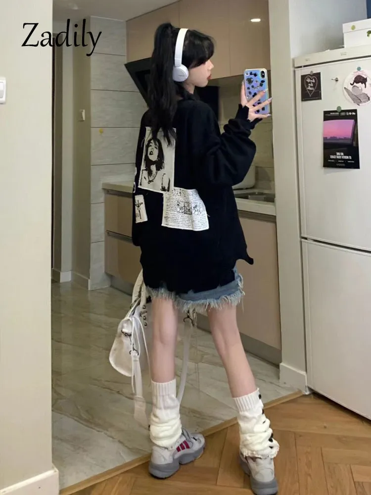 znbbw 2023 Autumn Oversize Hip Hop Print Women Sweatshirts Streetwear Long Sleeve Loose Ladies Hoodies Pullovers Female Tops - Image 6