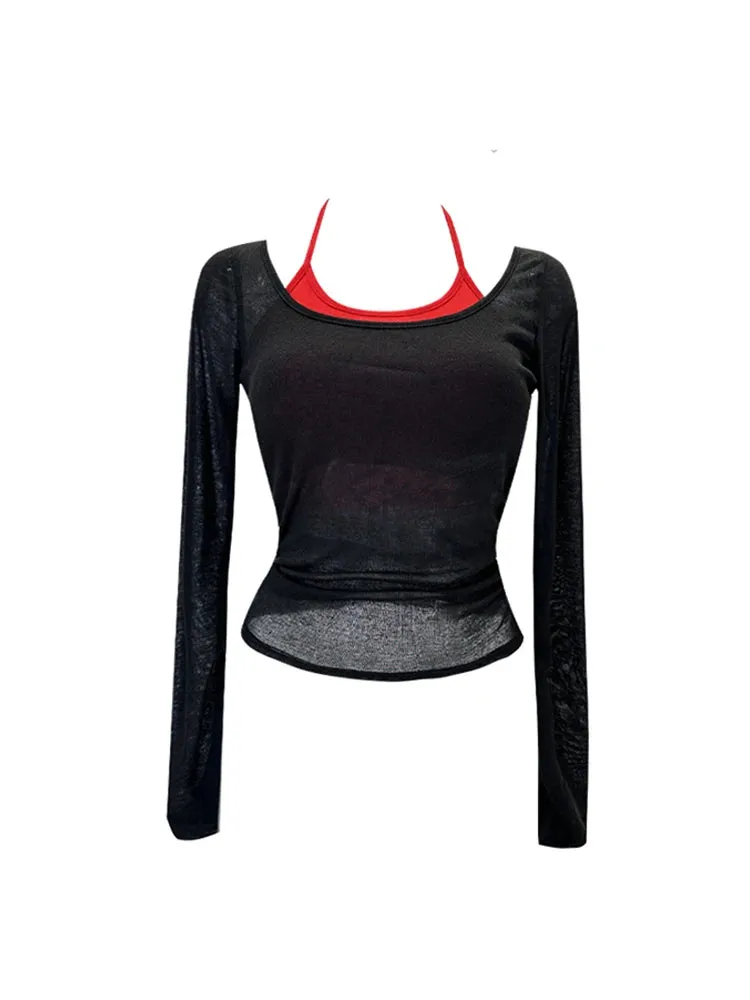 Znbbw Women's Apricot T-shirt Harajuku Korean Y2k Tee Top 2000s 90s Aesthetic Fashion Vintage Long Sleeves T-shirt Autumn 2024 Clothes - Image 3