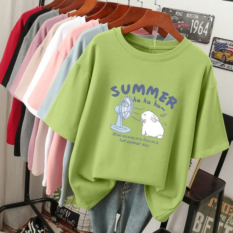 Znbbw 100% Cotton L-5XL T Shirt Plus Size Tshirt Short Sleeve Women Top Summer Cartoon Print Couple O Neck Oversized T Shirts - Image 3