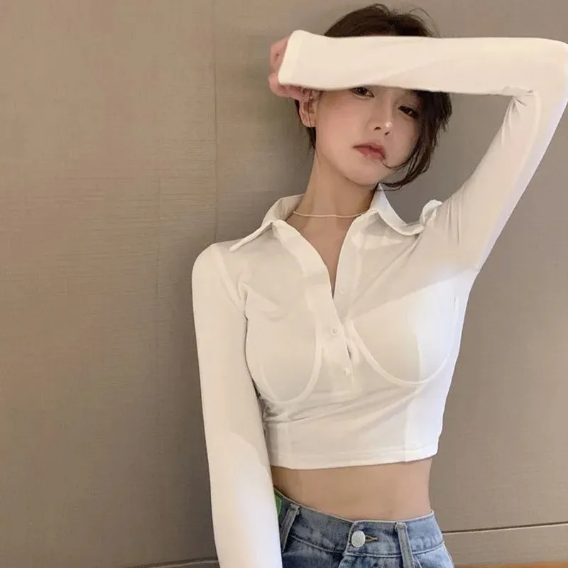 Znbbw Women's Top Long Sleeved Slim Fitting Casual T-shirt Short Exposed Navel Sun Protection T-shirt - Image 2