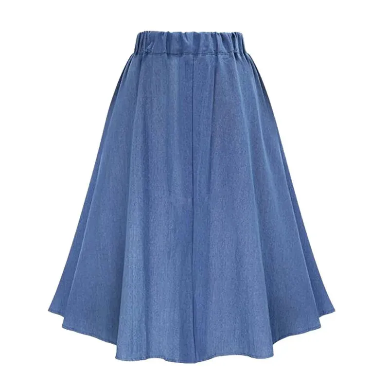 Znbbw Women's High Waist Button Pleated Midi Skirt With Elastic Waist Knee Length Skirt - Image 7