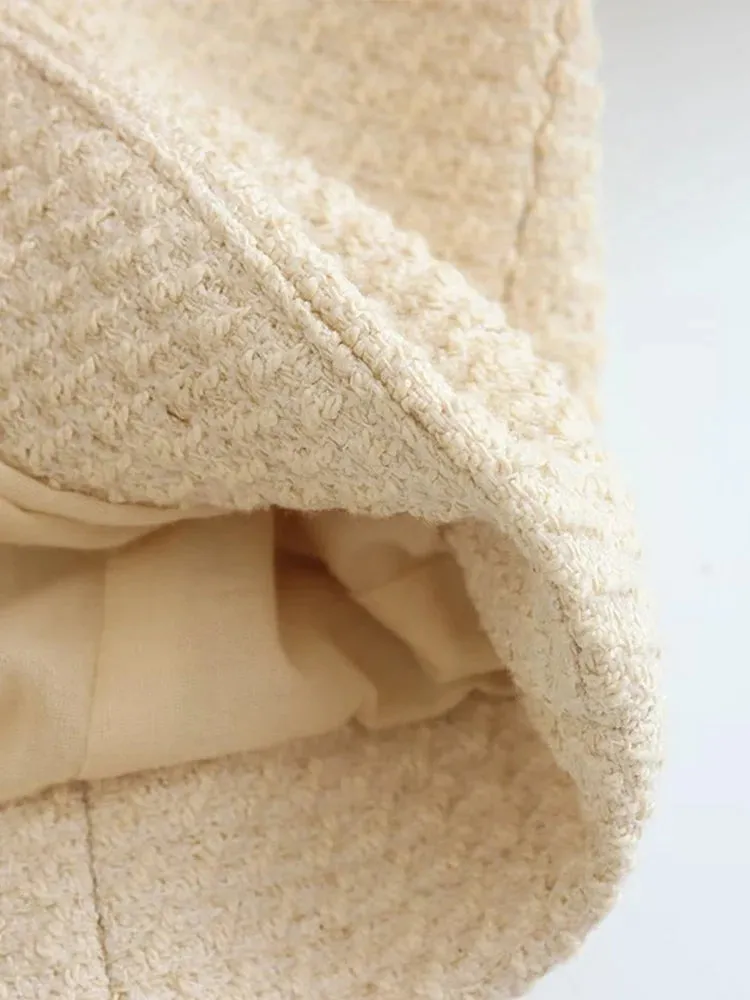 Znbbw 2023 Fashion Women Single Breasted Tweed Blazer Coat Female Vintage Female Long Sleeve Blazers Jacket Outerwear Outfit - Image 5