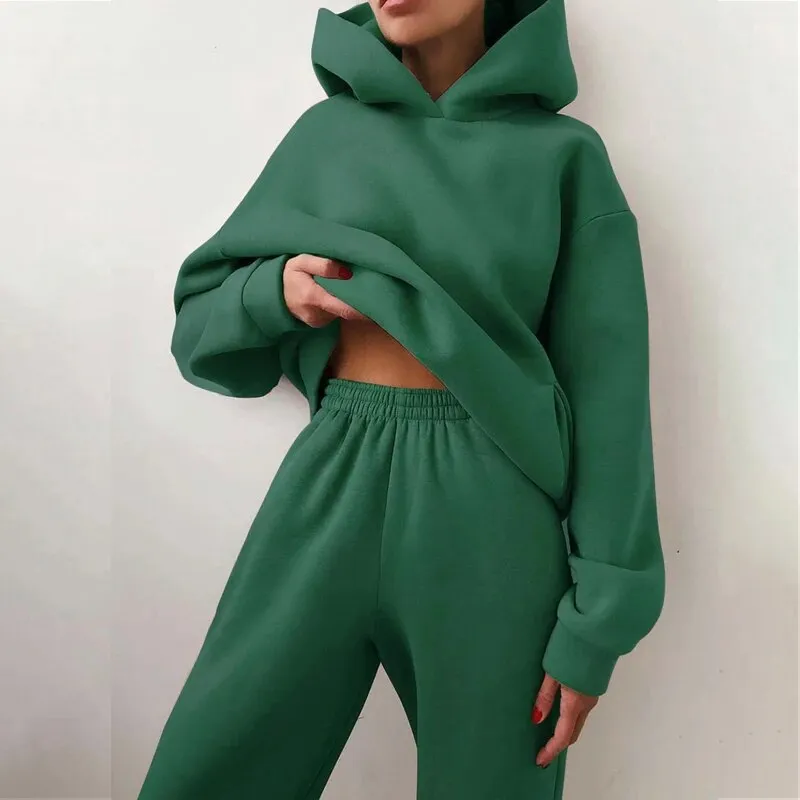 Znbbw Women's Tracksuit Casual Solid Long Sleeve Hooded Sport Suits Autumn Warm Hoodie Sweatshirts and Long Pant Fleece Two Piece Sets - Image 10