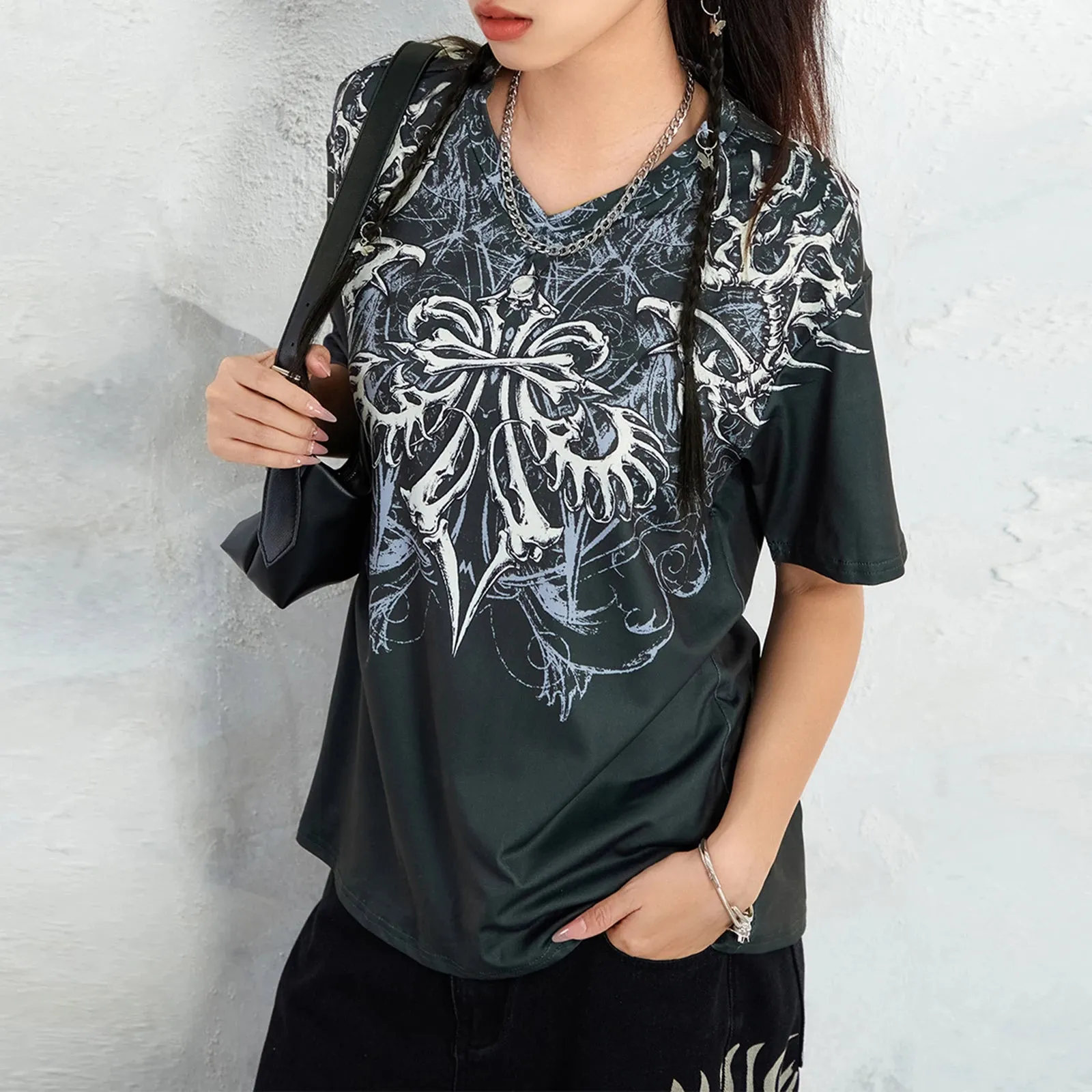 Znbbw Women y2k Fairy Grunge Retro Short Sleeve Crop Tops Graphic Print O-neck Harajuku 2000s Aesthetic T Shirts Kawaii Streetwear - Image 2