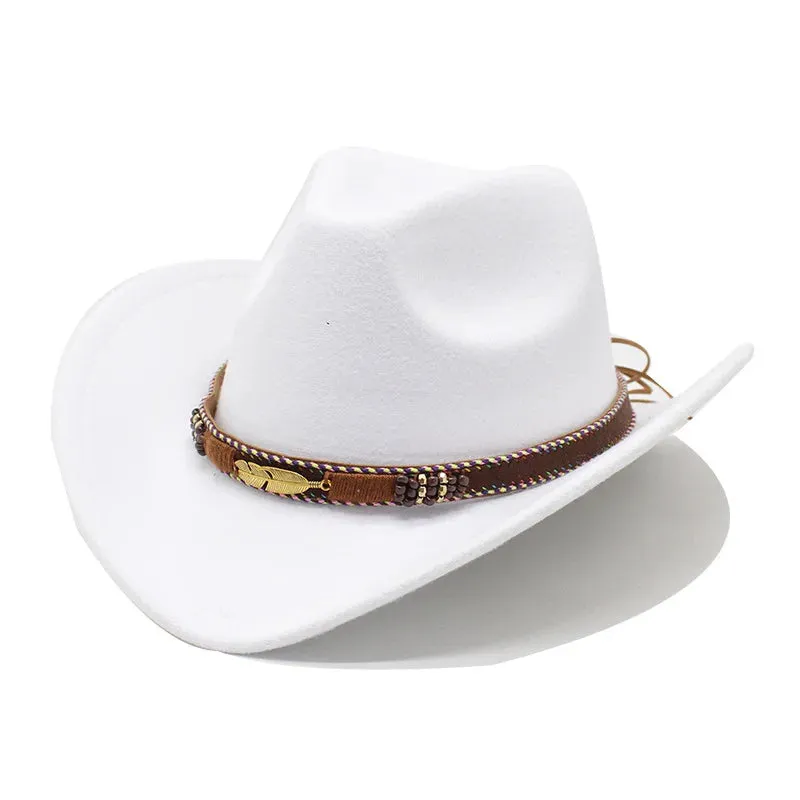 Znbbw Women Vintage Cowboy Fluffy Hat with Rhinestone Ladies Girls Cowgirl Glitter Hat Cap Headwear for Fancy Dress Cosplay Costume - Image 2