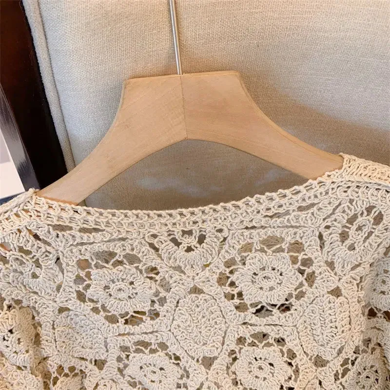 Znbbw and Autumn New Hollow Lace Knitted Cardigan Coat Women's French Holiday Style Hook Flower Sunscreen Summer Shawl - Image 5