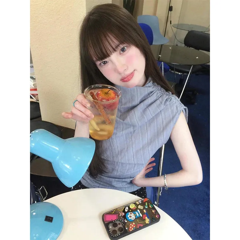 Znbbw 2000S Striped Shirts Women Vintage Shirring Sleeveless Blouses Streetwear Irregular Crop Tops Summer Harajuku Korean Clothes - Image 3