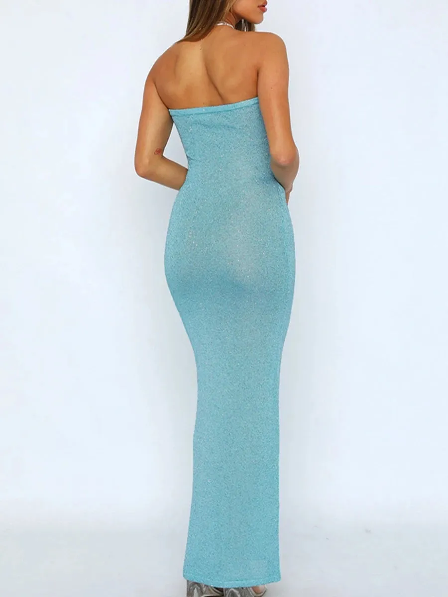 Znbbw Women Strapless Bodycon Dress Summer Solid Color Backless Party Dress for Cocktail Beach Streetwear Aesthetic Clothes