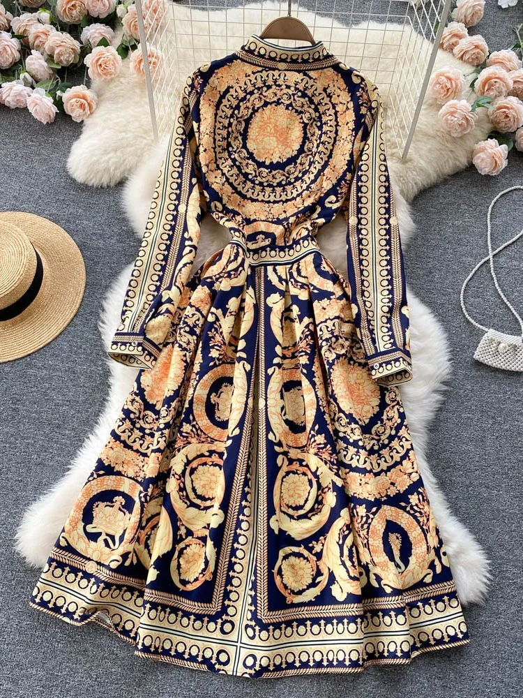 Znbbw 2023 Spring Summer Women Vintage Floral Print Midi Shirt Dress Female Lapel Chic Long Sleeve Casual Slim Vestidos - Image 3