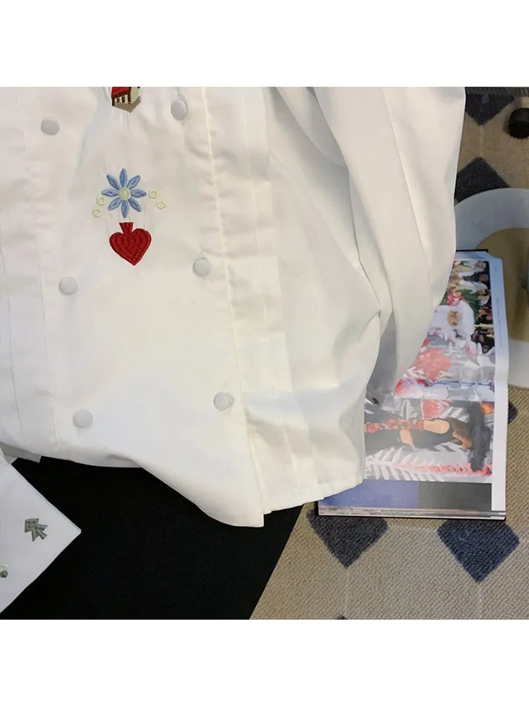 znbbw Women's French Vintage Shirt Embroidery Blouses Elegant Loose Polo-Neck Double Breasted Long Sleeve Blouses Spring 2023 Female - Image 4