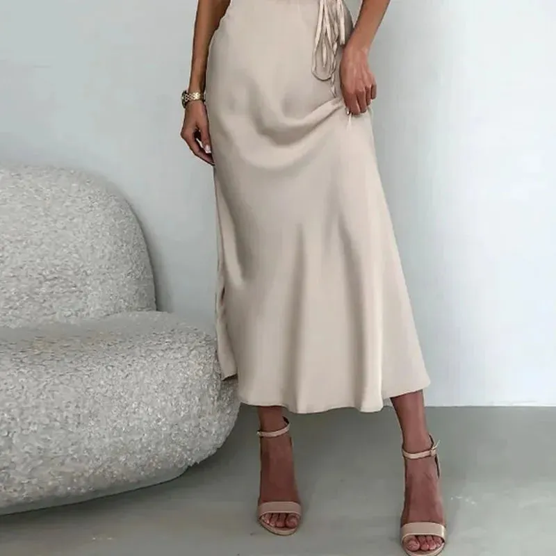 Znbbw Women Two Piece Set Summer Fashion Elegant Solid Sling Sleeveless Top Casual High Waist Lace Up Skirt Sets Streetwear - Image 2