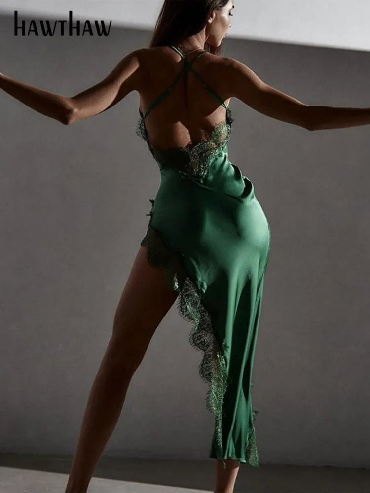 Znbbw Women Sexy Lace Party Club Backless Bodycon Stain Black Straps Midi Dress 2023 Summer Clothes Wholesale Items For Resale 0410 - Image 3