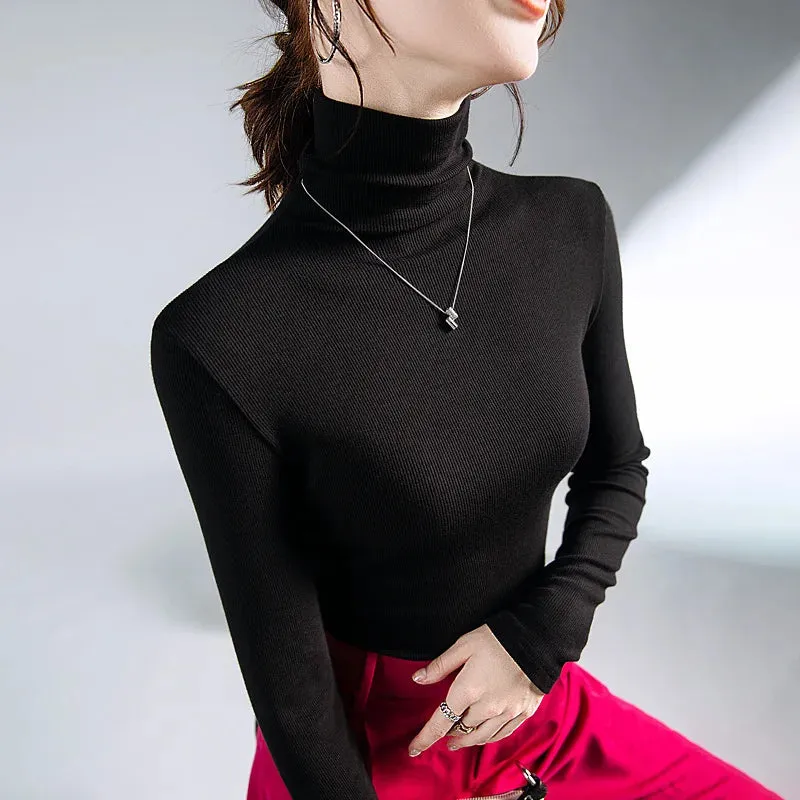 Znbbw Women Turtleneck Slim Soft Long Sleeve T Shirts Lady Elegant Stretchy Solid Base Undershirts Tees Female Basic T-Shirt Top - Image 4