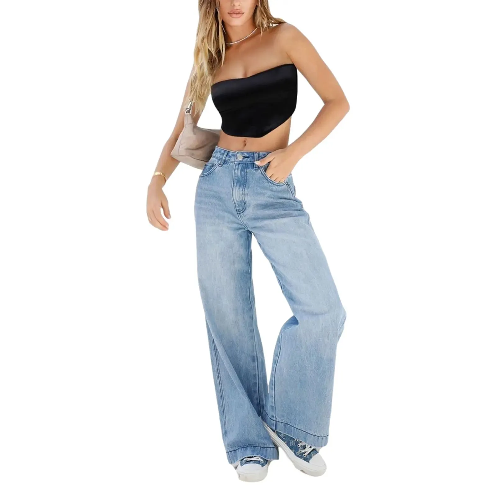 Znbbw Autumn Aesthetics Jeans for Women Gothic Punk Wide Leg Long Length Denim Pants y2k Loose Casual Jeans Streetwear