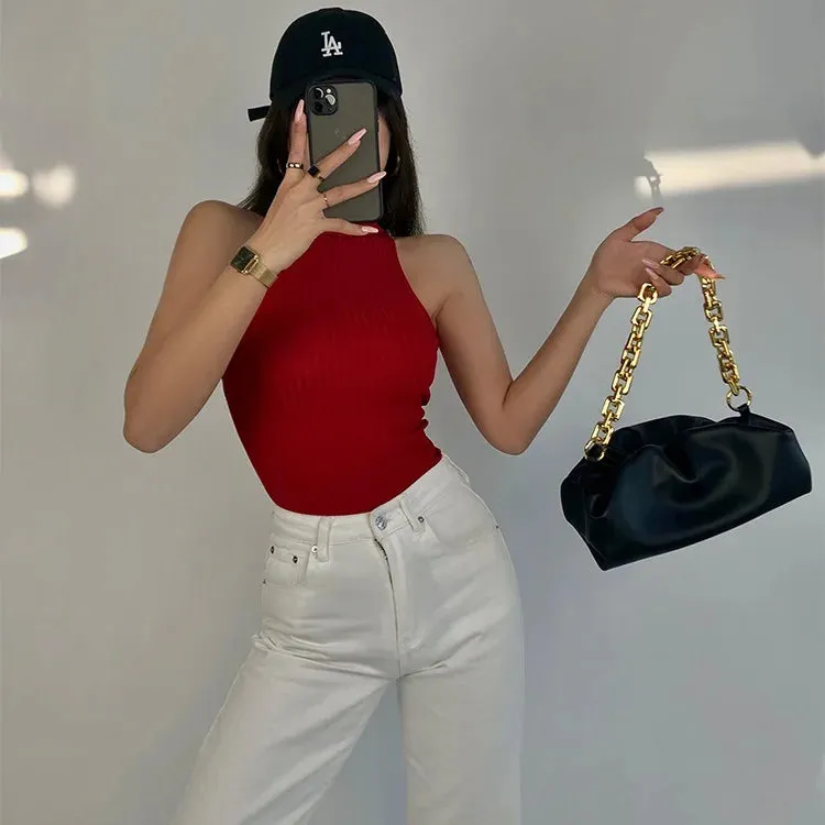 Znbbw Women Sexy Sleeveless Halter Neck Vest Sleeveless Solid Knit Ribbed Slim Fit Tank Tops Clubwear Ladies Camisole Streetwear hot - Image 5