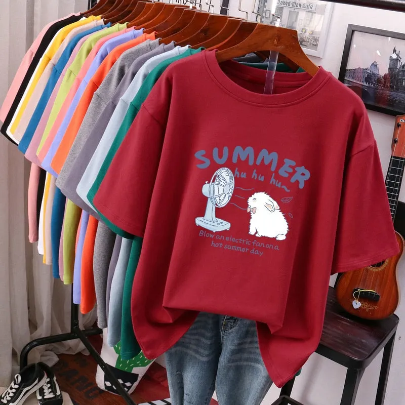 Znbbw 100% Cotton L-5XL T Shirt Plus Size Tshirt Short Sleeve Women Top Summer Cartoon Print Couple O Neck Oversized T Shirts - Image 10