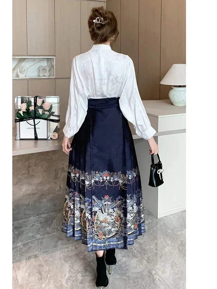 Znbbw Women Spring Autumn Imitation Makeup Horse Face Skirt Chinese Style Chinese High Grade Feeling Slim Commuting Long Skirt D5323 - Image 5
