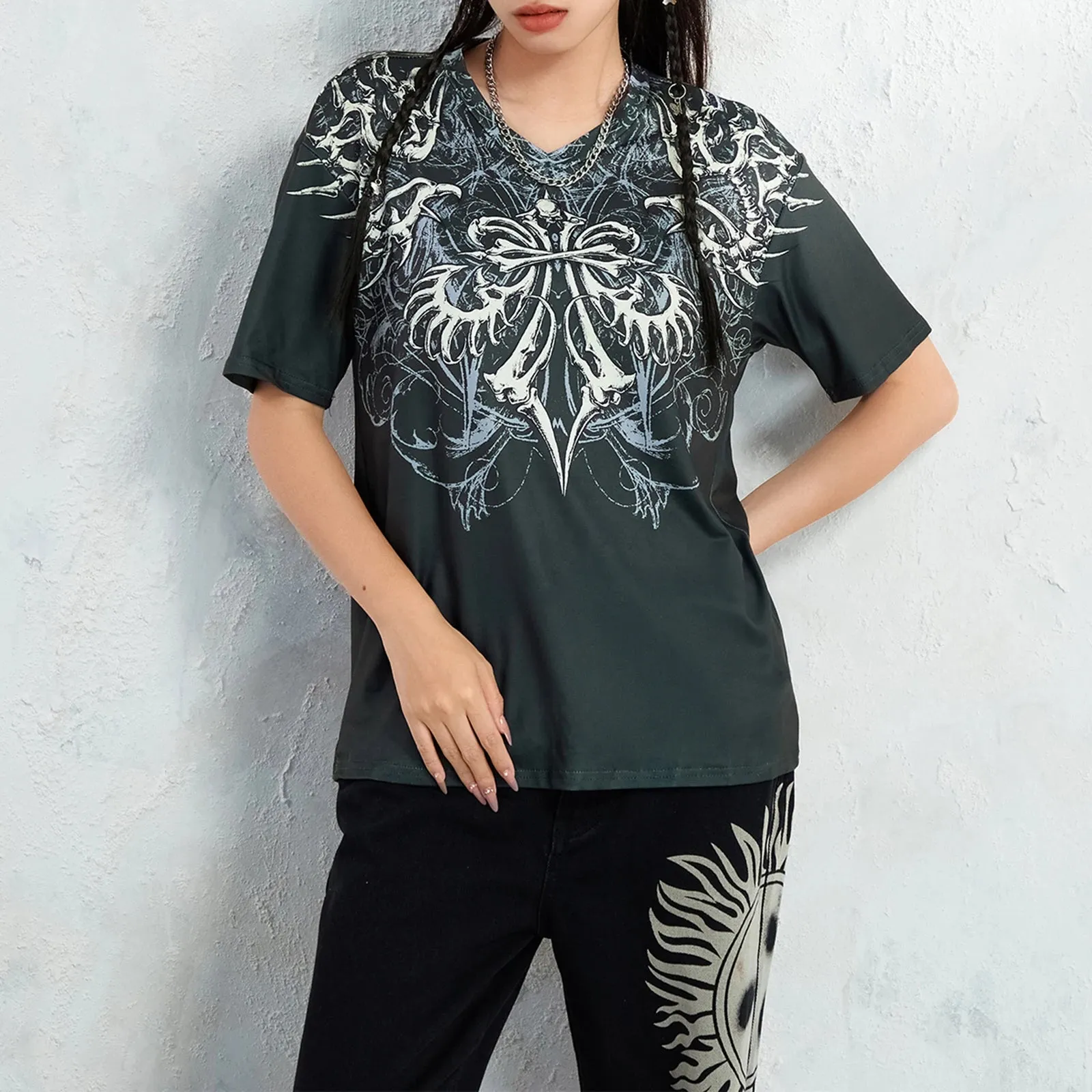 Znbbw Women y2k Fairy Grunge Retro Short Sleeve Crop Tops Graphic Print O-neck Harajuku 2000s Aesthetic T Shirts Kawaii Streetwear - Image 5