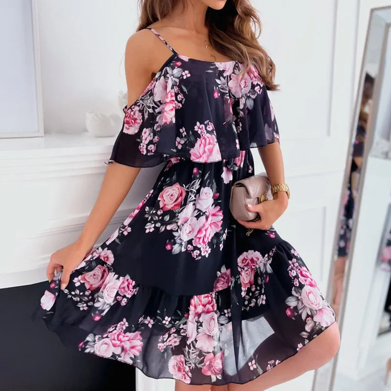 Znbbw Summer Dress Women Floral Print Spaghetti Strap Casual Dress Off Shoulder Sexy Elegant Boho Beach Dresses Vestidos - Image 3