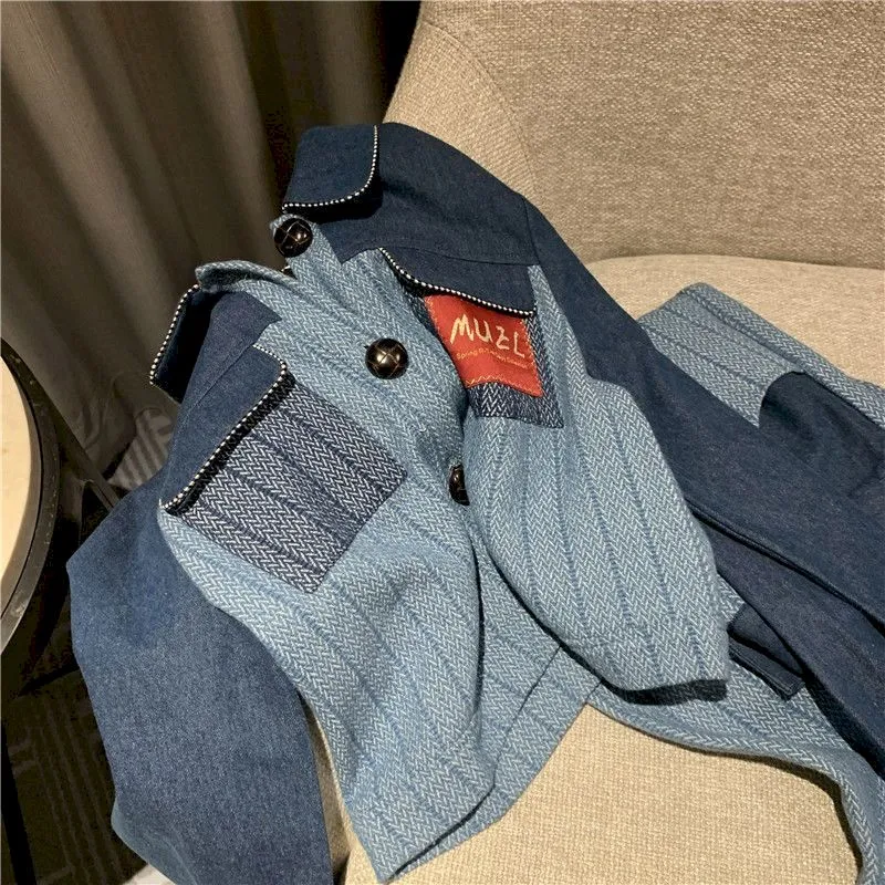 znbbw Women Two-piece Pant Set Imitation Denim Jacket + Wide Leg Long Trousers Casual High Street Fashion Office Lady Autumn 2023 - Image 2