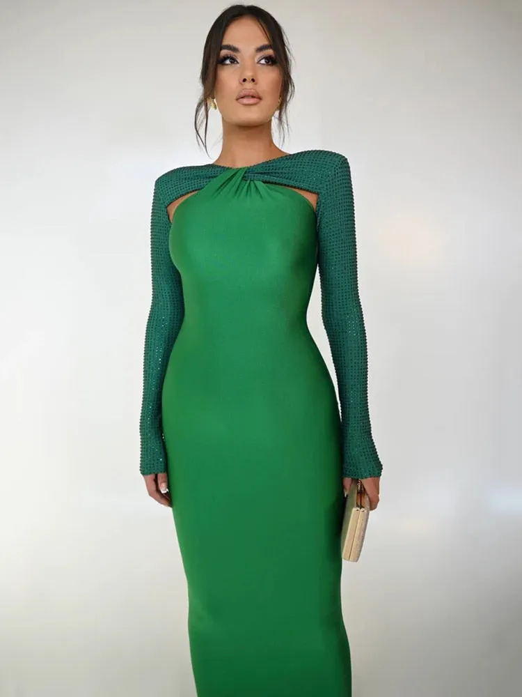 Znbbw Hollow Out Sparkle Long Sleeve Maxi Dress For Women Glitter Vestidos Robe New Bodycon Shiny Night Club Party Long Dress - Image 2