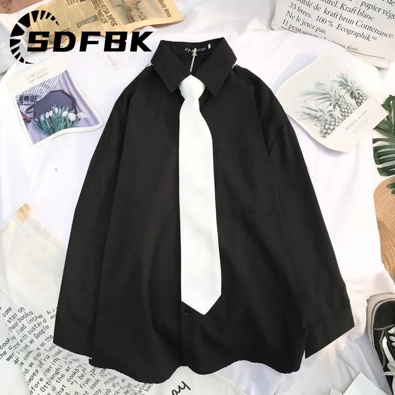 Znbbw Women Shirts with Tie Simple Solid Loose Autumn Top White Blouse Streetwear Oversized Vintage Casual Fashion Woman Blouses 2023 - Image 3