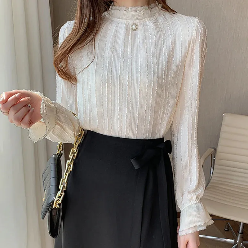 Znbbw Women Stand Collar Lace Chiffon Blouse Shirt Tops Long Sleeve Blouse Women Blusas Mujer De Moda 2023 Blouses Female E127 - Image 3