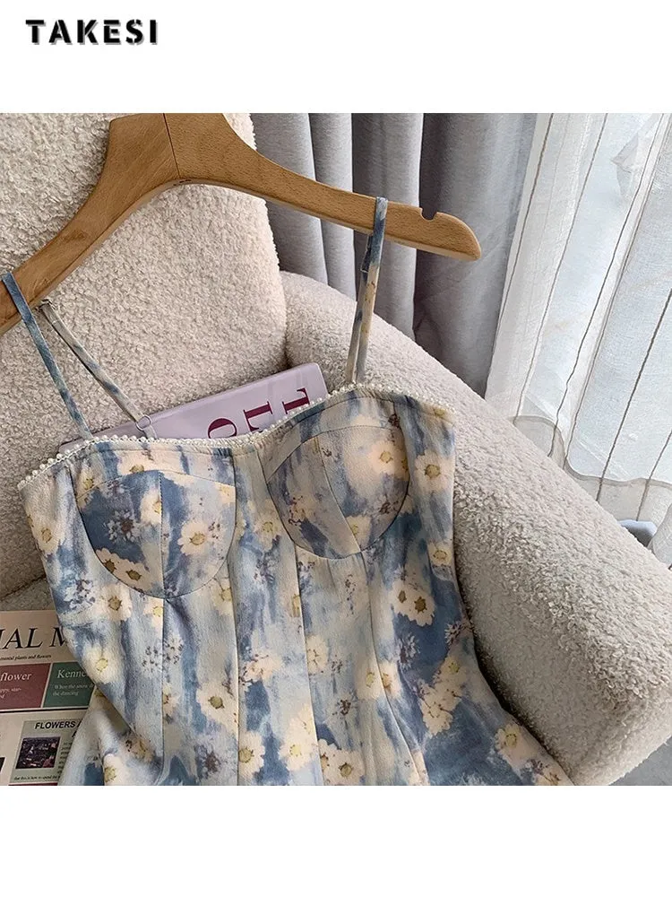 znbbw Women Sexy Backless Strapless Floral Print Loose Suspender Dresses 2023 Summer Beach Style Elegant Chiffon Party Club Dress - Image 5