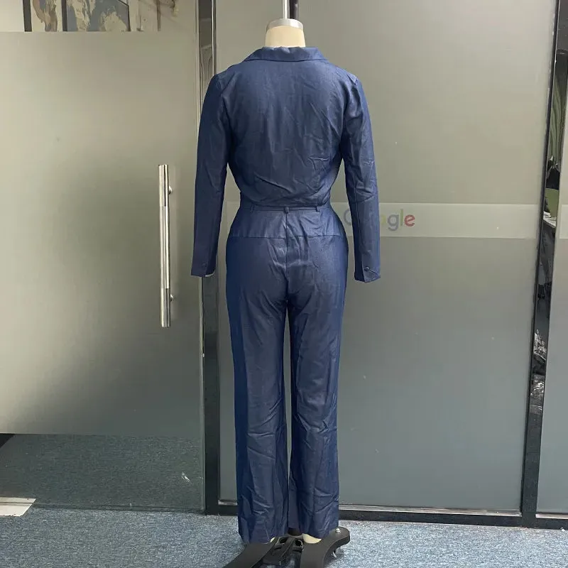 Znbbw Women Two Piece Set Autumn Fashion Solid Lapel Long Sleeves Top Casual Loose With Pockets Pants Sets High Streetwear - Image 5