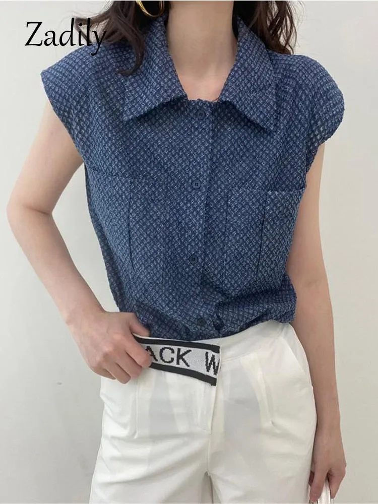 znbbw 2023 Summer Hole Denim Sleeveless Shirt Women Street Style Button Up Ladies Tops Casual Female Clothing Blouse - Image 3