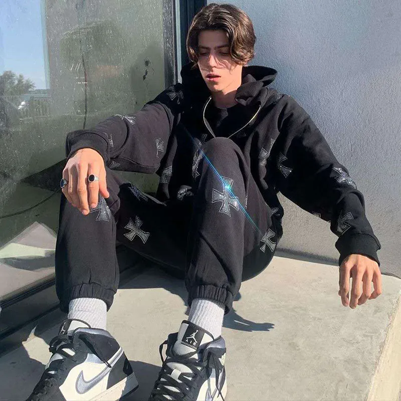 Znbbw Hop Joggers Sweatshirt 2023 Men Korean Fashion Punk Sport Coat Pullover Rhinestone Gothic Long Sleeve Zip Hoodies Y2k Jacket - Image 3