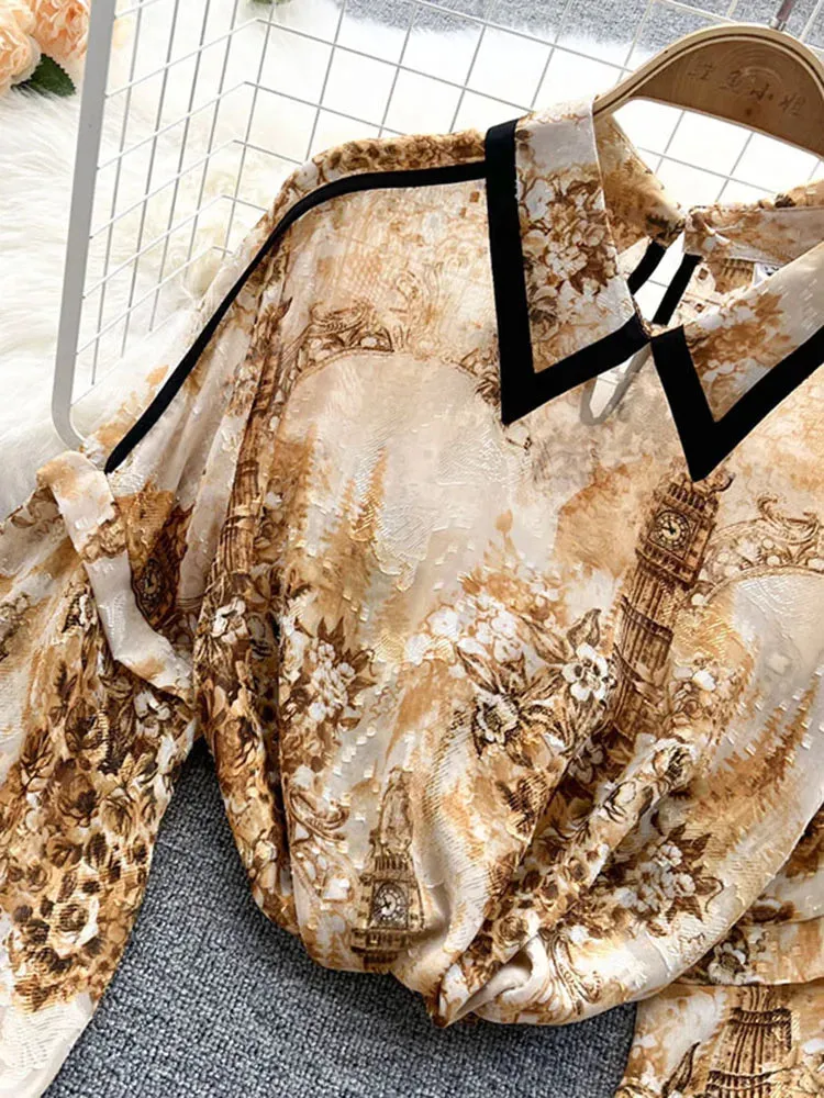 Znbbw Autumn Puff Sleeve Shirts Blouse Women Floral Long Sleeve Lapel Buttons Vintage Shirts Elegant Blouses Tops Female GD631 - Image 5