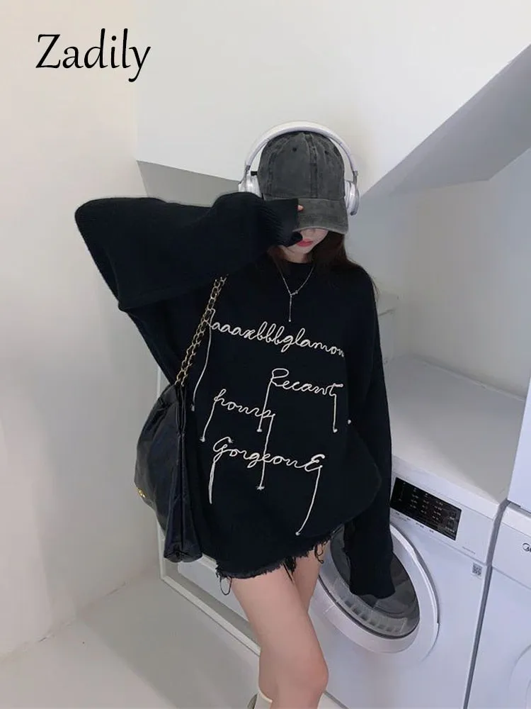znbbw 2023 Winter Streetwear Oversize Letter Print Women Sweatshirt Korean Style O Neck Long Sleeve Ladies Hoodies Female Tops - Image 5