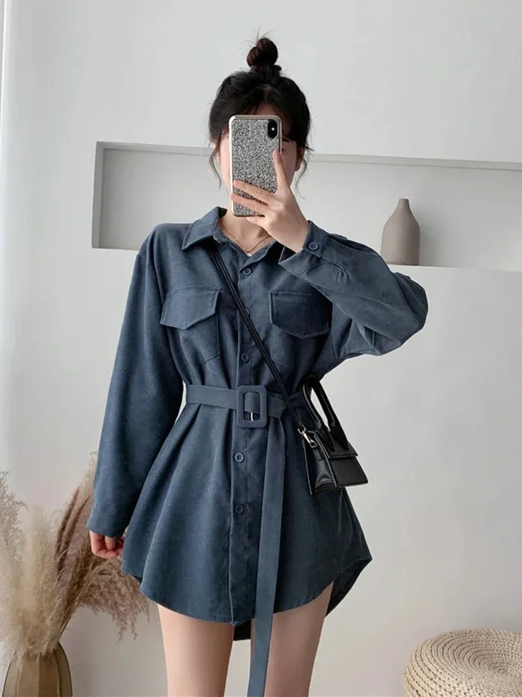 Znbbw Women Spring Autumn Shirts Retro Cargo Style Pockets Long-Sleeved Shirt Puff Sleeve Bandage Nipped Waist Tops Female PL438 - Image 7