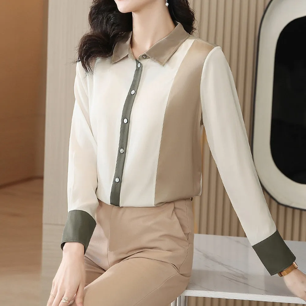 Znbbw Women Shirts and Blouses 2023 Long Sleeve Casual Turn-down Collar OL Style Women Satin Blouses Female Simplicity Tops - Image 5