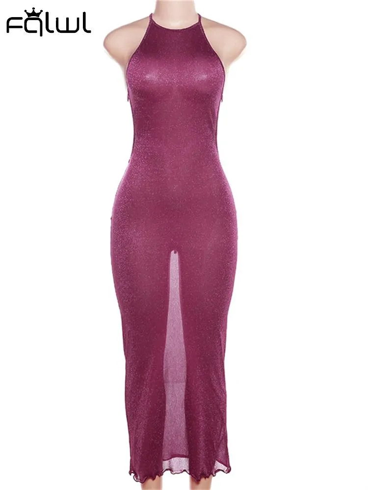 znbbw Apricot Backless Mesh Long Dress Summer For Women 2023 See Through Bodycon Off Shoulder Maxi Dress Sexy Evening Dresses - Image 7